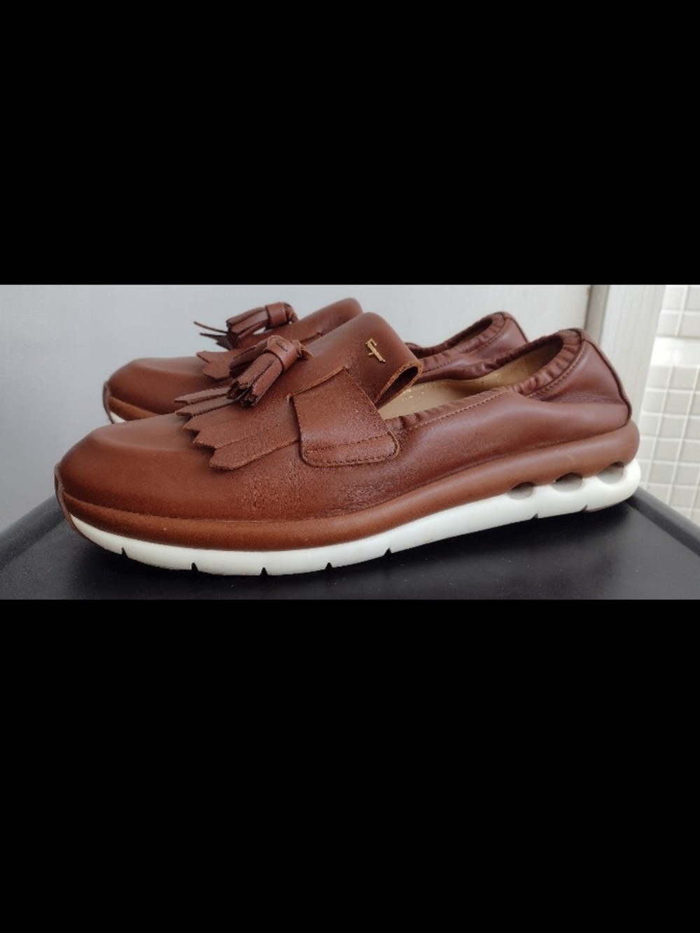 Salvatore Ferragamo Brown Leather Tassel Slip-On Sneakers